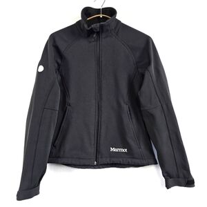 Marmot Zip Up Fleece Lined Softshell Jacket Womens Size Smalll Solid Black